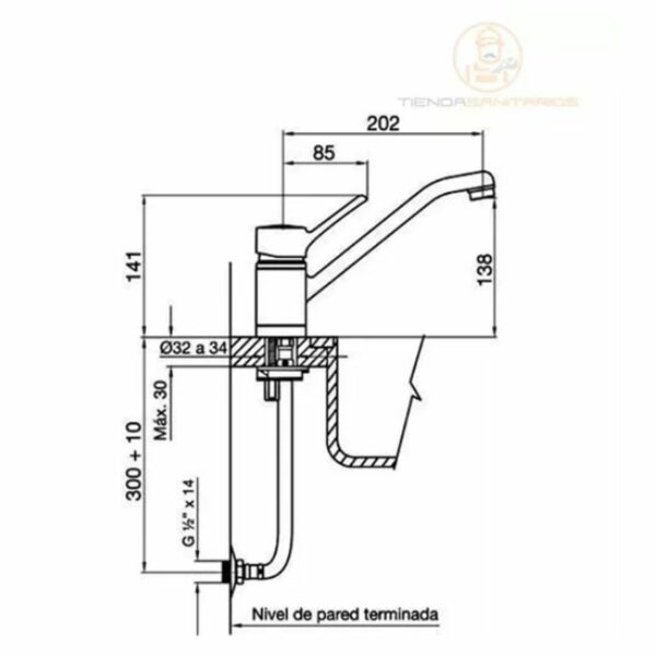 Griferia Fv Flow Monocomando Cocina Mesada 411.01/b3 - Imagen 2